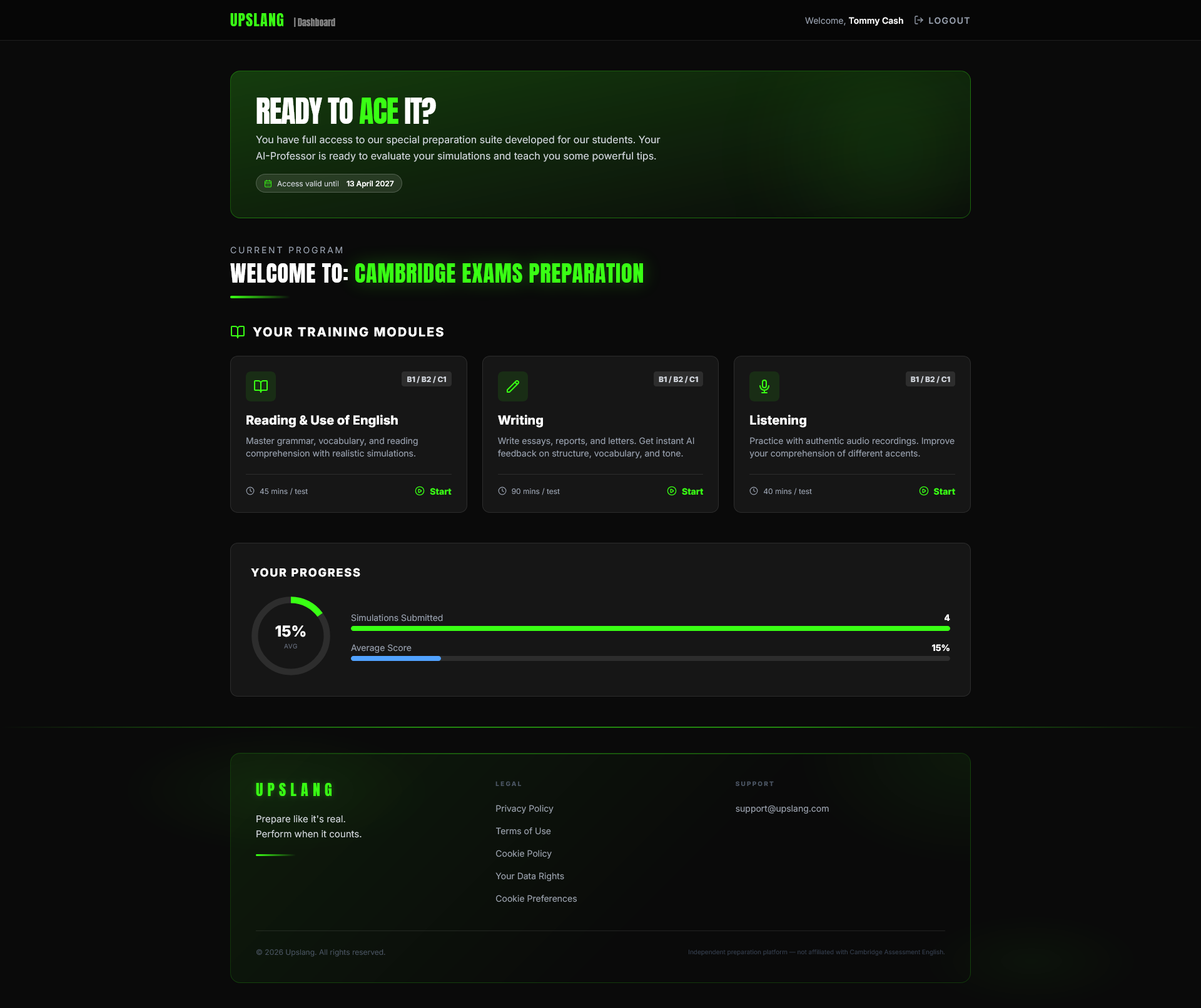 Dashboard — Upslang Platform